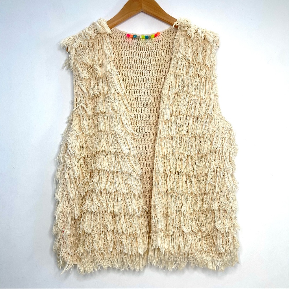 SURF BAZAAR Shaggy Crocheted Open Vest